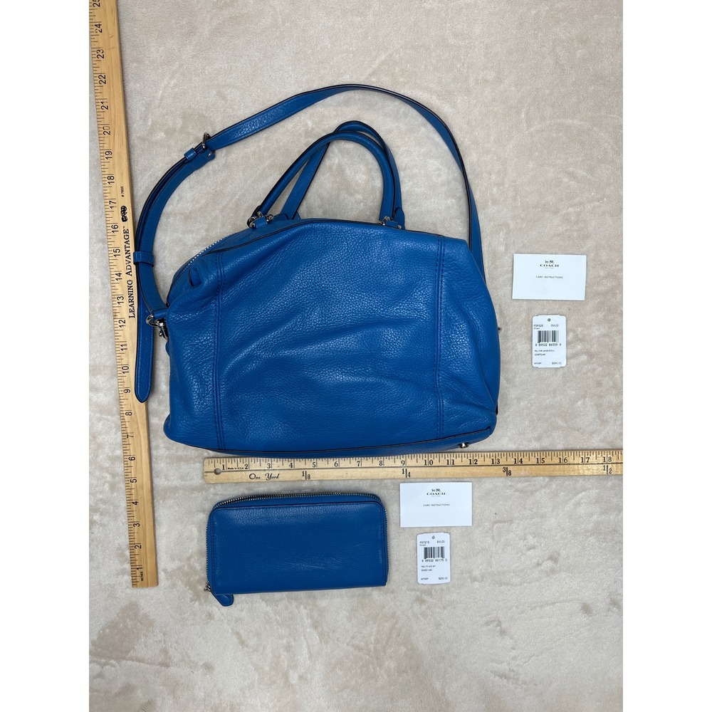 Coach Lenox Satchel & Wallet Set Lapis Blue Pebbled Leather F59325 & F57215 - Picture 2 of 10